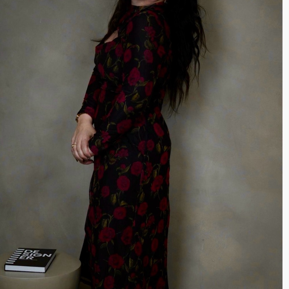 Ivy City Co Black and Pink Floral Maxi Dress